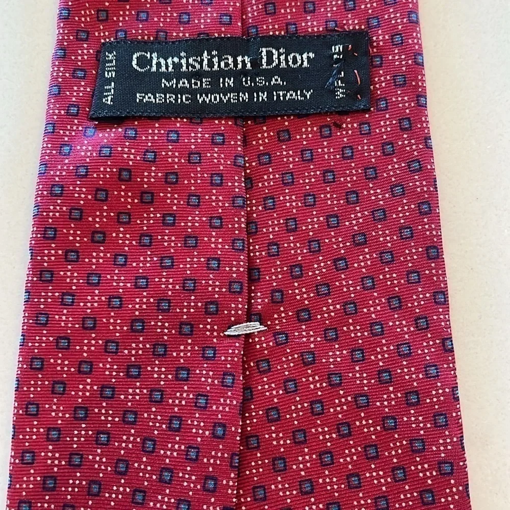 Christian Dior Geometric Silk Necktie Red